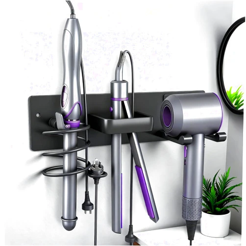 Dovyn Blow Dryer Holder Wall Mount, 3 in 1 Bathroom Hair Tool Organizer with Curling Iron Holder & Flat Iron Holder, Universal Hair Dryer Holder Rack Storage Matte Black