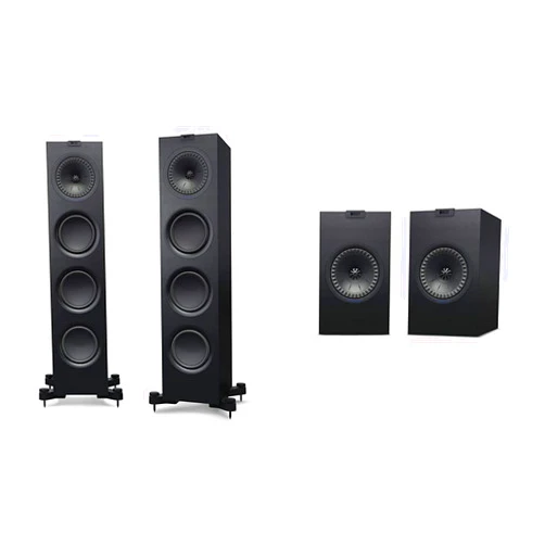 KEF Q750 Floorstanding Speaker (Each, Black) & Q350 Bookshelf Speakers (Pair, Black)