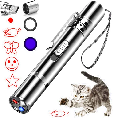 JMMTAAG Cat Laser Toy, Red Dot LED Light Pointer Interactive Toys Indoor Cats DogsLaser, Long Range 5 Modes Laser Projection Playpen for Kitten Outdoor Pet Chaser Tease Stick Training Exercise,USB Recharge