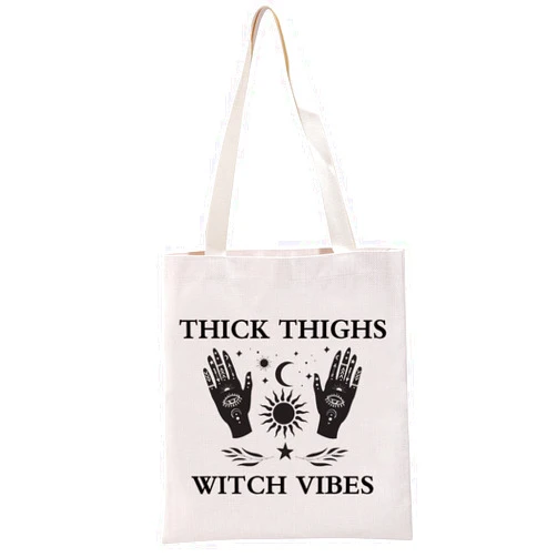 G2TUP Witch Wicca Witchcraft Gift Thick Thighs Witch Vibes Reusable Canvas Tote Bag Pagan Wiccan Gift Shopping Handbag (Thick Thighs Witch Vibes Handbag)