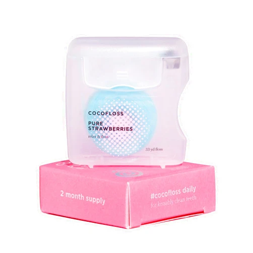Cocofloss Woven Dental Floss, Dentist-Designed Oral Care, Strawberry Scent, Waxed, Expanding, Kid-Friendly String Floss with Coconut Oil, 1 Spool (33 yd)