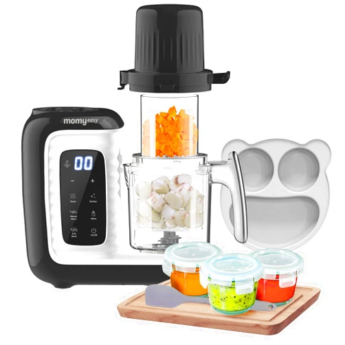 MOMYEASY Baby Food Maker, Multi Food Processor, Baby Food Steamer and Food Puree Blender in-One, Food Mills Machine with Glass Food Container and Dinner Plate, Auto Cooking & Grinding