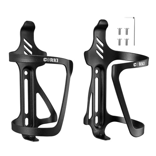 Corki Cycles Bike Water Bottle Holder, Right and Left Slide Entry Bicycle Cup Holder Adjustable Drink Holder Rack for Road & Mountain Bikes