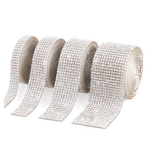Szoyeay 4 Rolls Self-Adhesive Rhinestone Diamond Crystal Ribbon,Bling DIY Decoration Sticker with 2 mm Rhinestones for Wedding,Birthday and Gift Decoration,Phone,Laptop,Car Interior (Silver, 4yards)