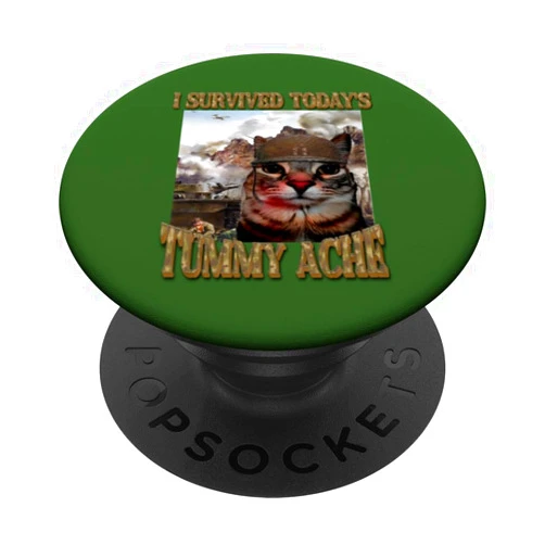 Tummy ache survivor i survived today's tummy ache cat - lactose tolerant PopSockets Adhesive PopGrip