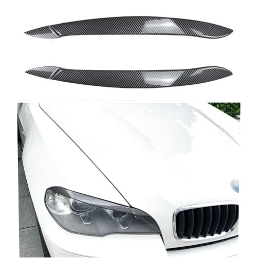 HDirect 2PCS Auto Headlight Eyebrow Cover Trim,Car Headlight Eyebrow Decoration,Eyelids Cover Trim,Compatible With BMW X5 E70 2008-2013,Carbon Fiber Pattern