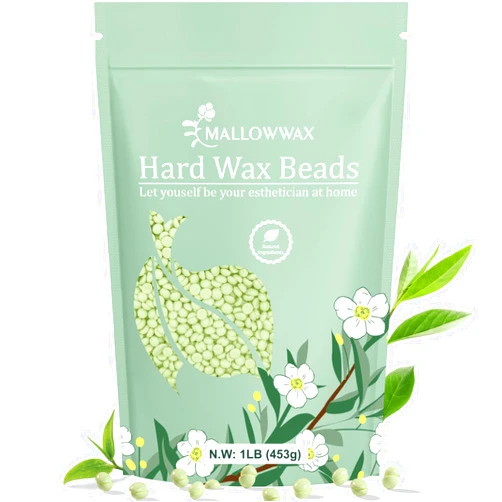 Mallowwax Hard Wax Beads - Wax Beans for Hair Removal - Waxing Beads for Sensitive Skin- Tea Tree Wax Beads for Face Underarms Bikini Legs Waxing at home (Delicate Area Hair Specific)