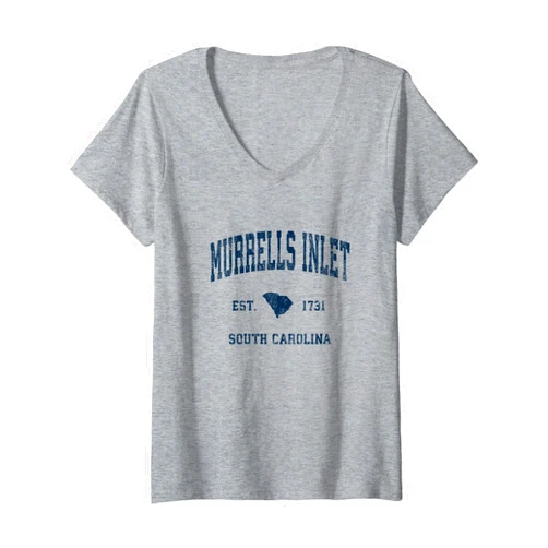 Murrells Inlet SC Retro T-Shirts & Gifts Womens Murrells Inlet South Carolina SC Vintage Athletic Navy Sport V-Neck T-Shirt