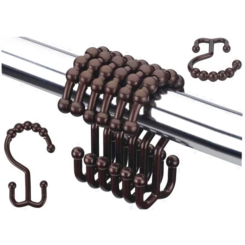 Resze 12 PCS Black Plastic Double Shower Curtain Hooks, Multi-Functional Rings for Bathroom Shower Curtain,Shower Curtain Liner and Kitchen Supplies, etc.