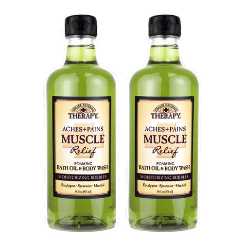 Village Naturals Therapy Village Naturals Aches and Pains Muscle Relief Foaming Bath Oil and Body Wash 16 oz. 2 pack, green, Green, 16 oz
