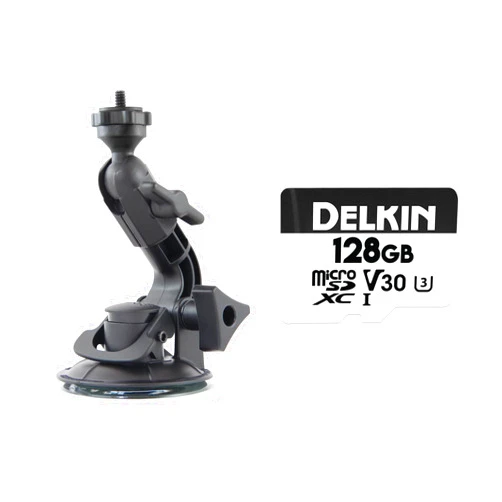 Delkin Devices Fat Gecko Mini Suction Camera Mount + Hyperspeed 128GB Micro SD Card with Adapter, Up to 100MB/s Read