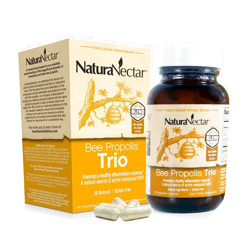 NaturaNectar Trio Bee Propolis | NSF Contents Certified | Premium Brazilian Propolis | Ethical Beekeeping & Naturally Sourced | 60 Capsules