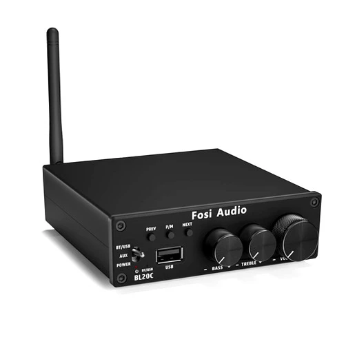Fosi Audio BL20C Bluetooth 5.0 Stereo Audio Receiver Amplifier 320 Watts 2.1 CH Mini Hi-Fi Class D TDA7498E Integrated Amp U-Disk Player for Home Passive Speakers Powered Subwoofer(with Power Supply)