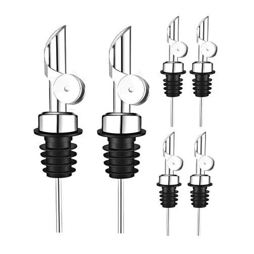 Pafusen 6 Pack Weighted Liquor Pour Spout, Auto Flip Olive Oil Dispenser Spout, Pour Spout for Liquor Bottles, Olive Oil Spout, Bottle Pourers for Alcohol Wine Syrup Home Bar Accessories Silver