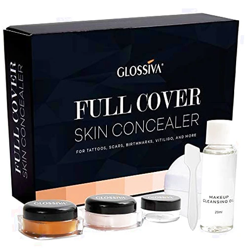 Glossiva Tattoo Concealer - Skin Concealer - Waterproof - For Dark Spots, Scars, Vitiligo, And More - Tattoo Cover-Up Makeup - Use on Body, For Legs, for Men and Women