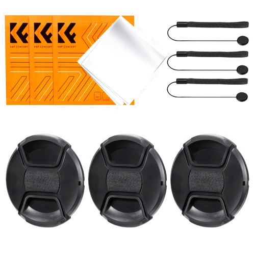 K&F Concept 55mm Lens Cap, 9-in-1 Center Pinch Lens Cover + Anti-Loss Keeper Leash + Microfiber Cleaning Cloth Kits Compatible with Nikon, Canon, Sony, Fujifilm Camera Lenses