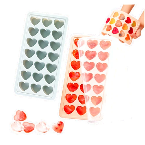 Ciyliwiyi 2 Pack Heart-Shaped Ice Cube Trays - 42 Holes Silicone Heart Ice Cube Tray with Lid, BPA Free and Dishwasher Safe, Mini Heart Shape Ice Cube Mold, Easy to Remove (Pink + Blue)