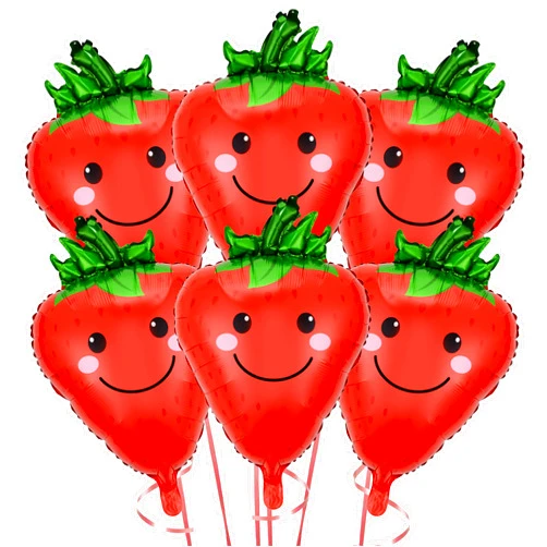 IN-JOOYAA Strawberry Balloons with Smile, 10 Pcs Fruit Aluminum Foil Balloons Stweet Strawberry Shaper Foil Balloons for Birthday Baby Shower Gender Reveal Party Decoration