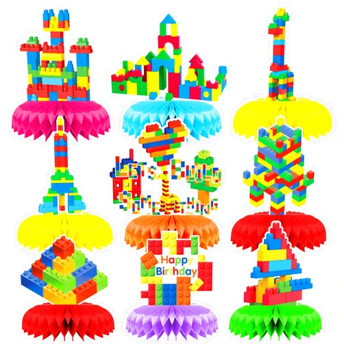 AirSun Building Block Party Honeycomb Decorations Honeycomb Centerpieces Brick Themed Table Decorations for Boy Girl Birthday Party Blocks Themed Party Supplies