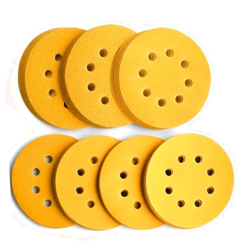 Aiyard 5-Inch 8-Hole Hook and Loop Sanding Discs, 60/80/120/150/220/320/400 Assorted Grits Gold Sanding Disc for Random Orbital Sander, 105-Pack