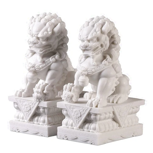 QQXX Foo Dogs Statue,pair of Marble Lion Statues Asia,outdoor Decoration,Ward Off Evil Spirits,increase Good Luck Lion Statues Home Outdoor Asian Decor for Entrance(9.8