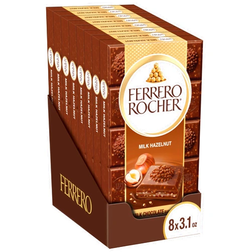 Ferrero Rocher Premium Chocolate Bars, 8 Pack, Milk Chocolate Hazelnut, Luxury Chocolate, Individually Wrapped Holiday Treats, 3.1 oz Each