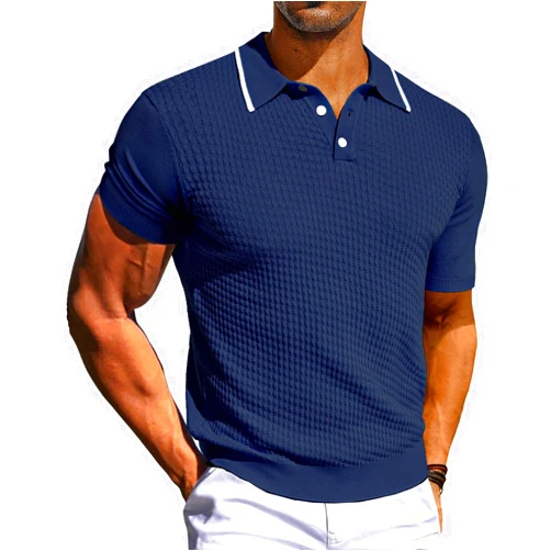 PJ PAUL JONES Men's Short Sleeve Knit Polo Shirts Waffle Texture Knit Shirt