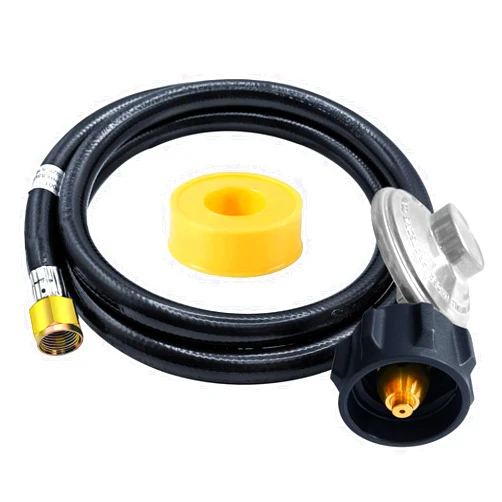 MKIYVFQ 5 Feet Propane Regulator with Hose, Propane Regulator, Universal Gas Grill Regulator and Hose for Blackstone 28''/36'' Griddle, for Weber Grill, Heater, Fire Pit Table and Most LP Gas Grills, Etc.