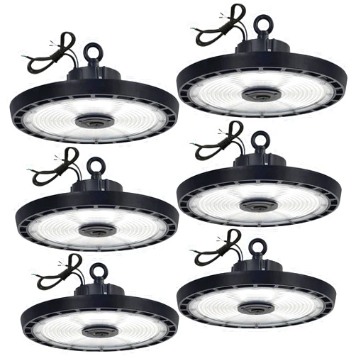 CORTELCO LED High Bay Light, Watt Adjustable 150W/200W/240W, Color Tunable 4000K/5000K, UFO Led Shop Lights, Up to 38400Lumens, 0-10V Dimmable, 120-277V, ETL&DLC Qualified for Warehouse Garage, 6 Pack