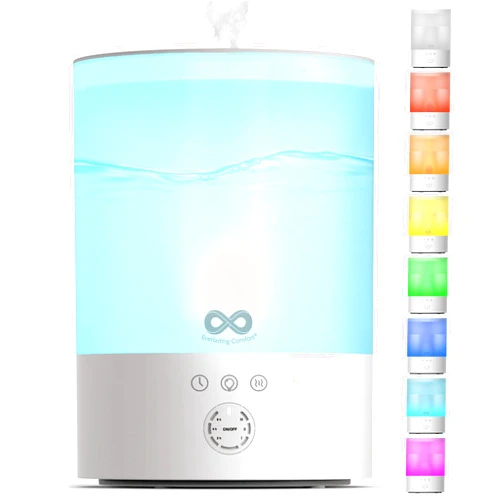 Everlasting Comfort 2.5L Top Fill Humidifier for Bedroom – Quiet, Easy to Fill & Clean, 24HR Runtime, Night Lights, Timer, Ultrasonic Cool Mist, Auto Shut-Off, Essential Oil Diffuser - White