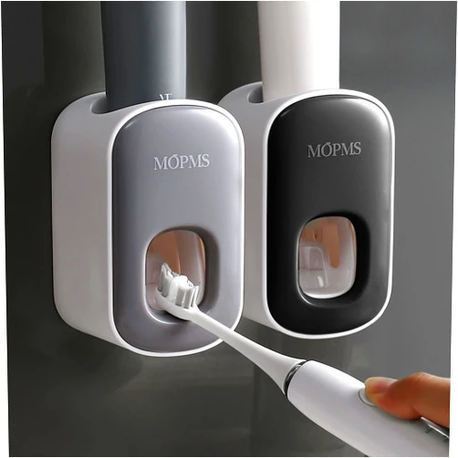 MOPMS Toothpaste Dispenser Wall Mounted for Bathroom Automatic Toothpaste Squeezer for Kids and Adult (Grey and Black)