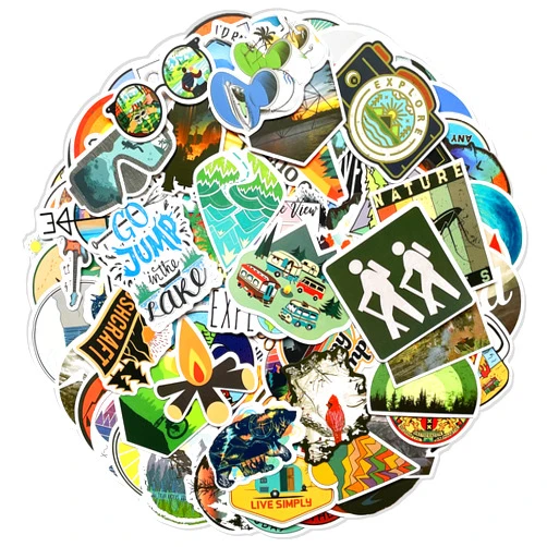 ONESHAW Outerdoor Hiking Camping Stickers Pack Waterproof Vinyl Bumper Decals Perfect for Laptop Car Skateboard Water Bottle Hard Hat Scrapbook Travel Case Guitar Luggage Motorbikes (100-pcs Camping)