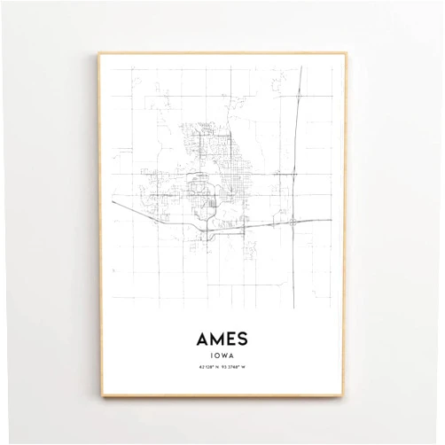 MG Global Traveler Minimalist Poster of Ames Ia Iowa | 11x17 12x18 16x24 24x36 Modern Hometown Unframed Print | Minimalism City Wall Art for Gift | Black & White Home Office Decor