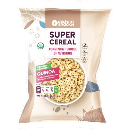Awsum Snacks SUPERCEREAL 6oz - Certified USDA Organic, Vegan, Gluten Free, Non GMO, Kosher & Grain, Dairy and Sugar Free Cereals - Diabetic Healthy Snack - Cereal Puffed Quinoa Plain