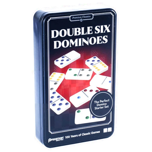 Pressman Premium Classics: Double Six Dominoes | Durable Tin Case with Instructions for 10 Different Games | 1-4 Players, Ages 8+