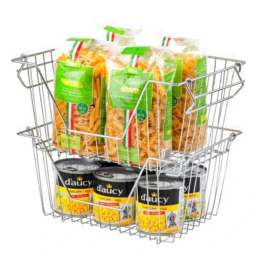 Slideep 12.2‘’ Large Stackable Storage Baskets Cabinet Organizer Sturdy Metal Wire Pantry Freezer Bin for Pantry Home Bathroom Kitchen Organization -Set of 2