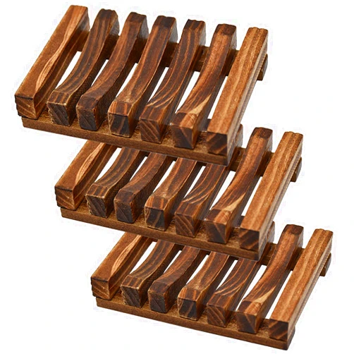 MODENGKONGJIAN 3 Pcs Natural Wooden Soap Dish Holder for Shower, Self Draining Soap Tray for Bathroom, Extend Soaps Life and Keep Dry