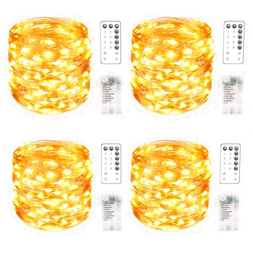 MUMUXI Remote Control Fairy Lights Battery Operated String Lights with Timer [Set of 4], 20ft 60 LED Twinkle Lights with Remote | Outdoor Fairy Lights Waterproof Copper Wire Firefly Lights, Warm White