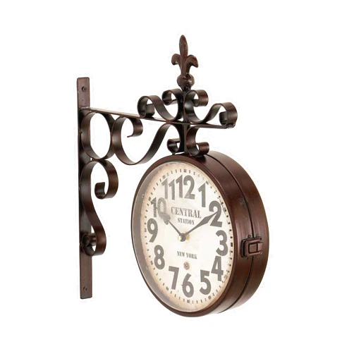 Deco 79 Metal Scroll Vintage Double Sided Wall Clock with Fleur-De-Lis Finial, 15
