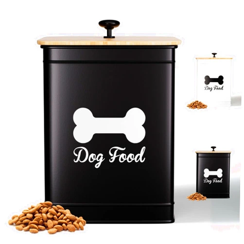 HB Design Co. Dog Food Container 5-10 lb - 25 Cups Airtight Dog Food Storage Container with Bamboo Lid - Metal Dog Food Storage Container Cute - Dog Food Bin Black - Dog Food Holder - Metal Pet Food Container 10 lb