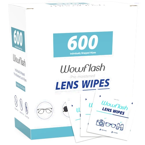 Wowflash 600 Count Lens Wipes for Eyeglasses, Eyeglass Lens Cleaning Wipes Pre-moistened Individually Wrapped Sracth-Free Streak-Free Eye Glasses Cleaner Wipes for Sunglass, Camera Lens, Goggles