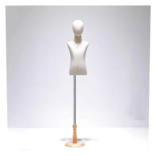 XPLKQXE Child Body Cloth Display Torso Mannequin, Kids Half Body Pinnable Dress Form, Torse Body with Adjustable Solid Wood Stand for Dress Display, Gender-Neutral(Wood Color-B,4 Years Old)
