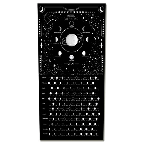 Windrio Moon Calendar 2026 Lunar Phases, Hangable MoonLight Wall Poster, Full Moon Tracker Wall Art, Moon Lover Gifts, Astrology Decorations, and Celestial Calendar, Black