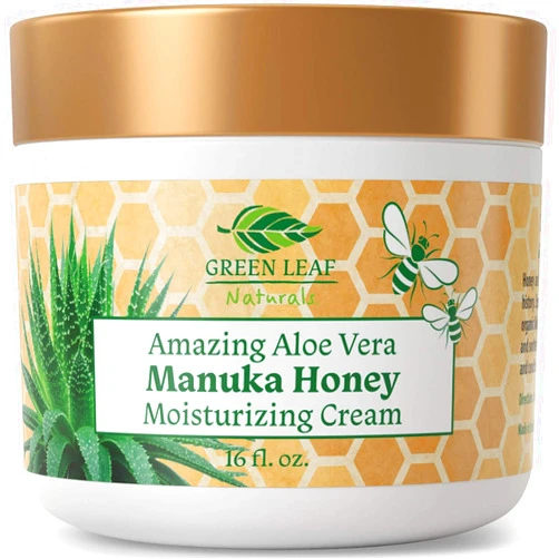 Green Leaf Naturals Manuka Honey Eczema Cream Moisturizing Lotion Fragrance Free For Psoriasis Relief - Itchy, Dry Skin Rash Ointment - Skin Soothing Moisturizer - Body & Face Cream - Kids & Adults 16oz