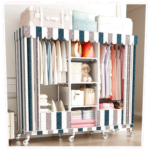 OTHZON Rolling Clothes Rack with Cover for Bedroom Portable Wardrobe Closet for Hanging Clothes Freestanding Garment Rack with Wheels, Rod and Shelves (Color : B, Size : 160x45x170cm)
