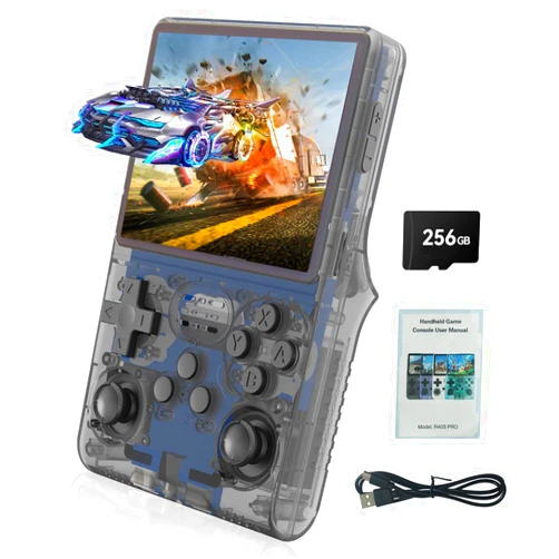 GWALSNTH R40S Pro Handheld Game Console, 30000 HD Games Mini Portable Video Game Console, 3.5-Inch IPS Screen,256GB Memory,Built in 45 Emulators,3800mAh Battery (Transparent Gray 256GB)