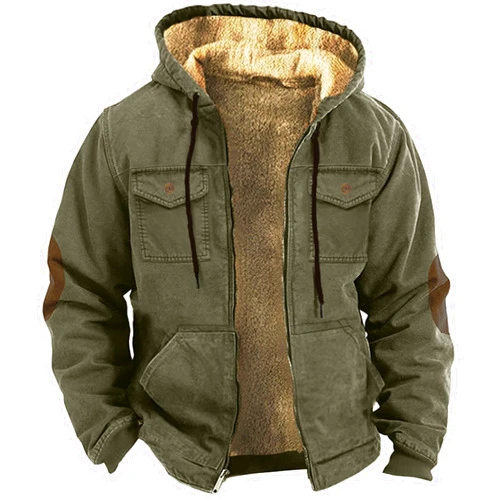 Sheyla Men's Retro Sherpa Lined Trucker Jacket Thickened Plush Fleece Warm Winter Coats Heavy Military Jackets Hoodies