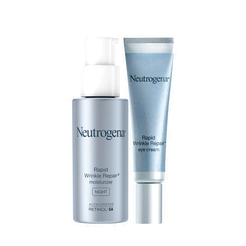 Neutrogena Rapid Wrinkle Repair Face & Neck Night Moisturizer Retinol Cream, 1 fl. oz & Rapid Wrinkle Repair Under-Eye Cream with Retinol, 0.5 fl. oz