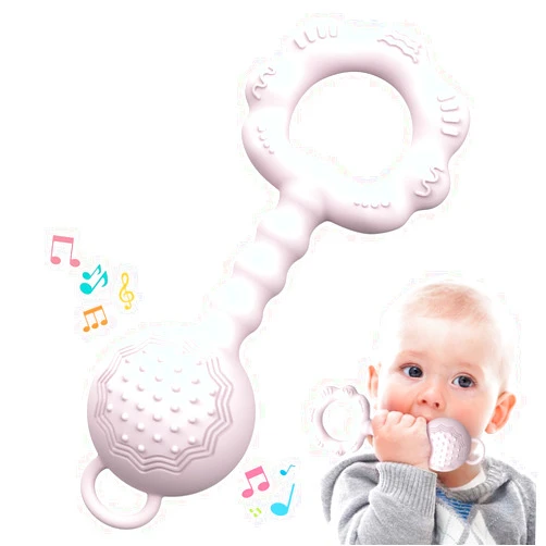 ETETOO Teething Toys for Babies 6-12 Months, Baby Rattles 0-6 Months, 2-in-1 Rattle and Teether Toy for Soothing Sore Gums and Keeps Little Ones Entertained, Food Grade Silicone, Pink