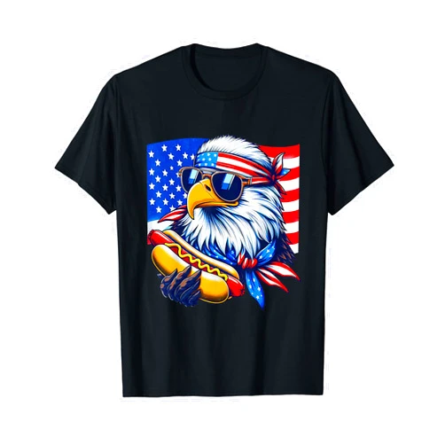 4th Of July Day Apparel Co. Funny Bald Eagle Hotdog American Flag 4th Of July Patriotic T-Shirt